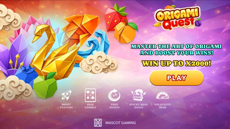 Origami Quest - pangunahing screen na may mga reel at origami na simbolo